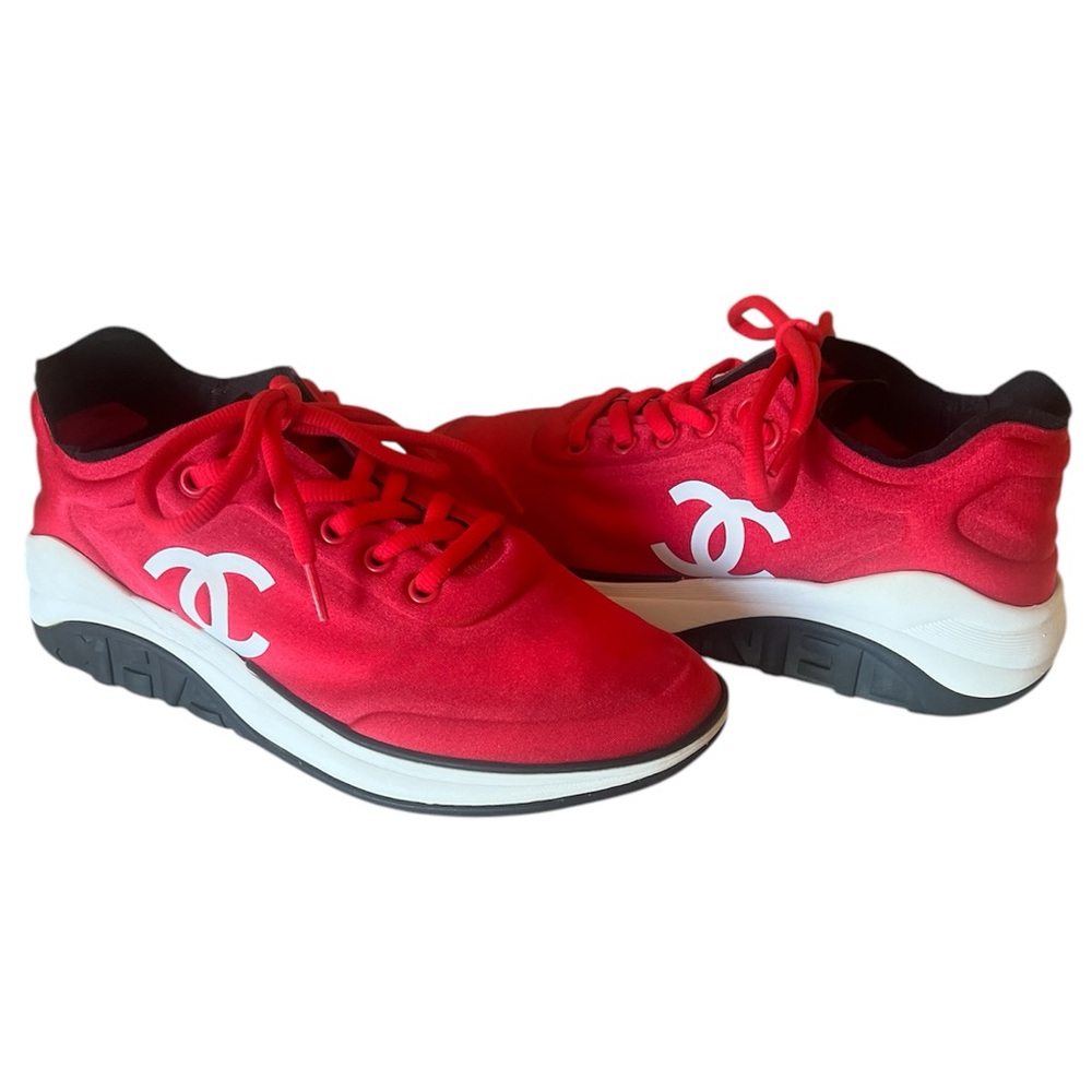 CHANEL Lycra CC Sneakers 35 Red with COA Size 37 1/2